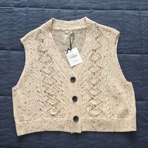 NWT JOELLE Collection Garn Speckled Cream Knit Button-Front Sweater Vest, Size L